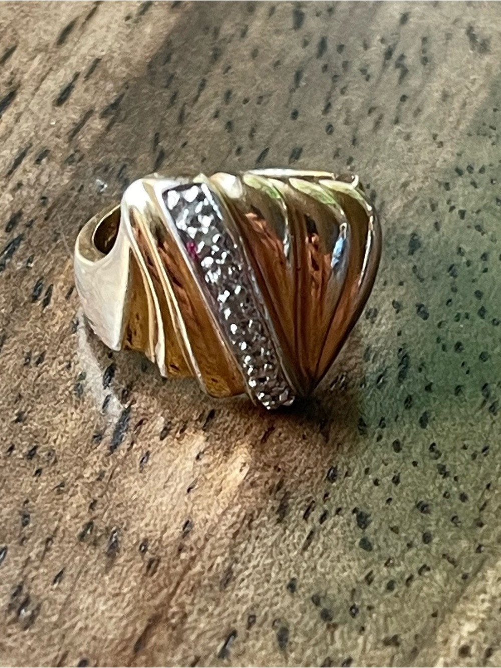 Vintage Art Deco Clamshell Cocktail Ring Silver Plated Gold Size 5.5